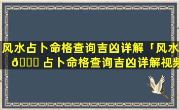 风水占卜命格查询吉凶详解「风水 🍁 占卜命格查询吉凶详解视频」